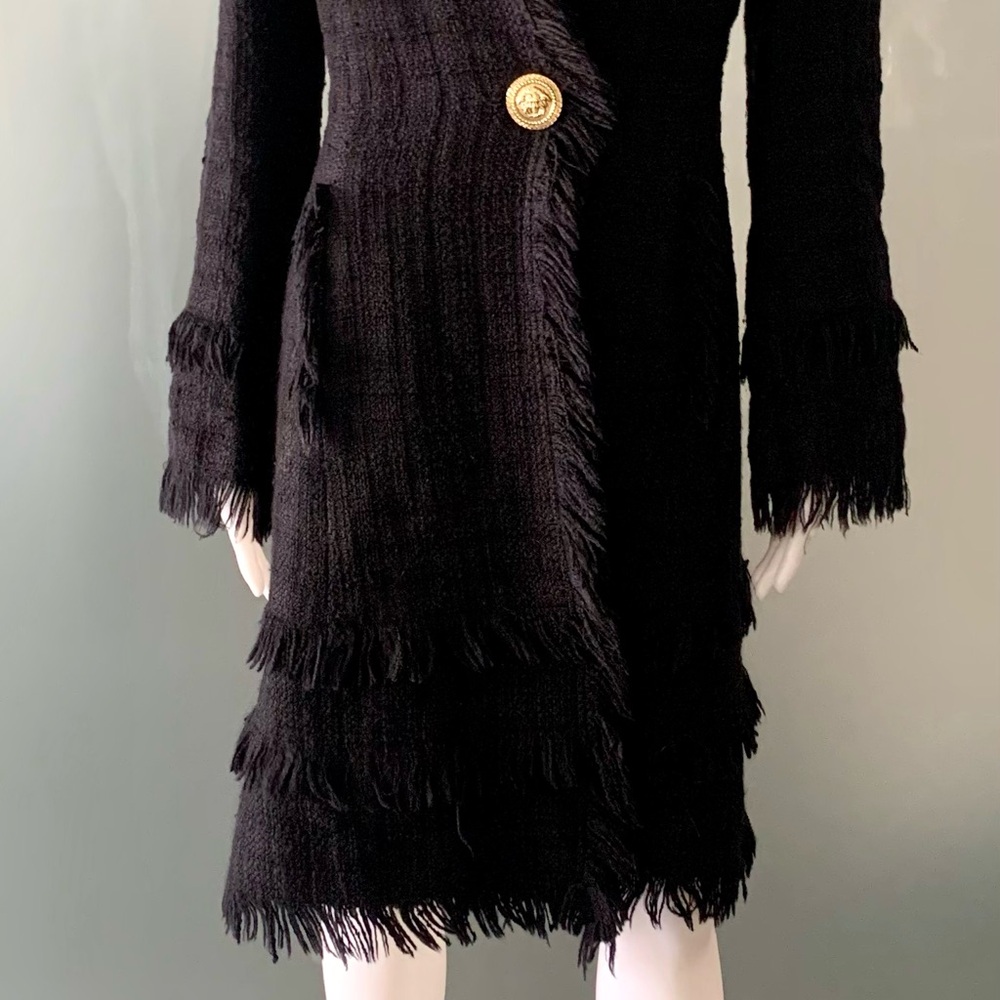 Vintage Versace black coat with fringes size 6